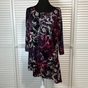 Dressbarn Purple Floral Curvy Flowy Sharkbite Hem Tunic Blouse Women 2X